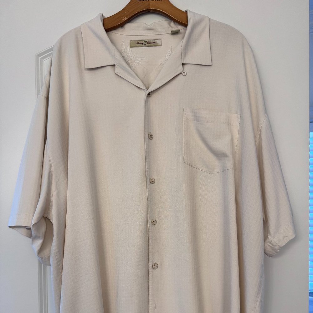 Mens Tommy Bahama button Short Sleeve  XXL Silk Shirt, Cream